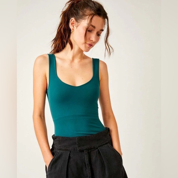 FREE PEOPLE Clean Lines Bodysuit Dark Teal NWT - Picture 1 of 11